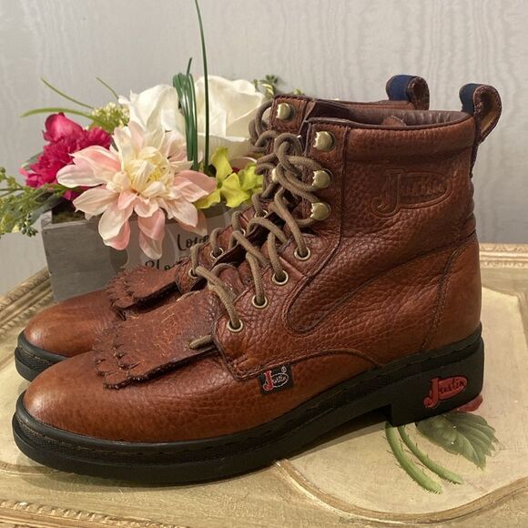 Rare Justin George Strait Brown Leather Doug Kiltie Western Cowgirl Boots Sz 7 - Picture 4 of 14